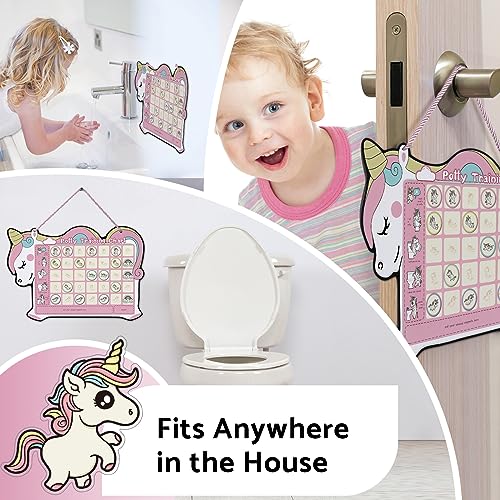 Potty Training Chart for Toddler Girls with 35 Reusable Magnetic Stickers - Unicorn Design Sticker Chart for Kids Potty Training Reward, 3 Instruction Steps & Crown (Unicorn Theme)