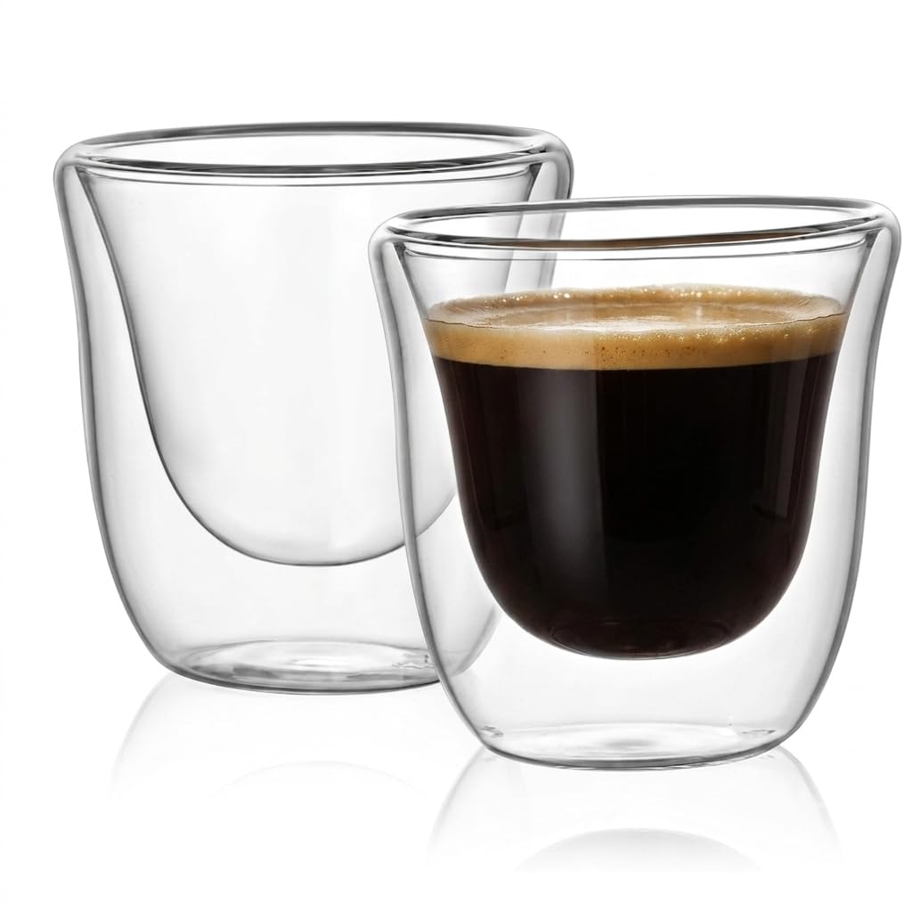 Baskety Double Walled Espresso Glasses, Set of Insulated Espresso Shot Glass Durable Easy to Clean Demitasse Cups 70ml Clear Coffee Glass Cappuccino Cups Tea Cups Glasses(Pack of 2)-image-39