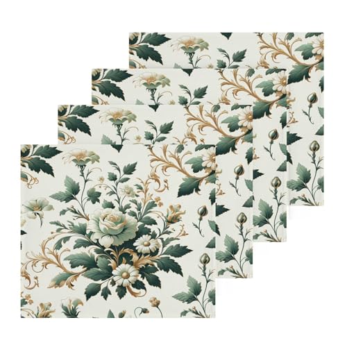 YANENDIE Roses Buds Daisies Washcloths Towels, Highly Absorbent and Soft Cotton Face Cloths, 4 Pack Quick Dry Wash Cloths - 12 X 12 Inches