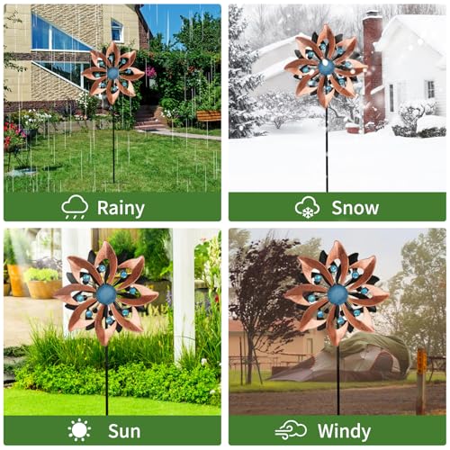 Windrad Garten Metall, 109cm Windrad Dekostecker, 3D Gartenstecker Windspiel, Wetterfest & Stabil für Terrasse Rasen und Garten Dekoration