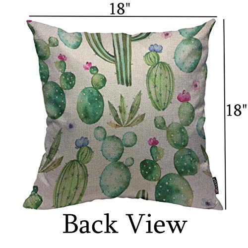 Mugod Various Cactus Throw Pillow Cover Watercolor Cactus Plants And Purple Flowers Seamless Pattern Decorative Square Pillow Case For Home Bedroom Living Room Cushion Cover 18X18 Inch #TOP1