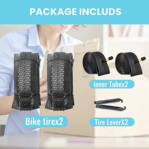 Hycline 2 Pack Bike Tires Set,27.5X2.125 Inch Folding Replacement Tire Plus 2 Pack 27.5-Inch Bike Tubes And Levers For Mtb Mountain Bicycle #TOP1