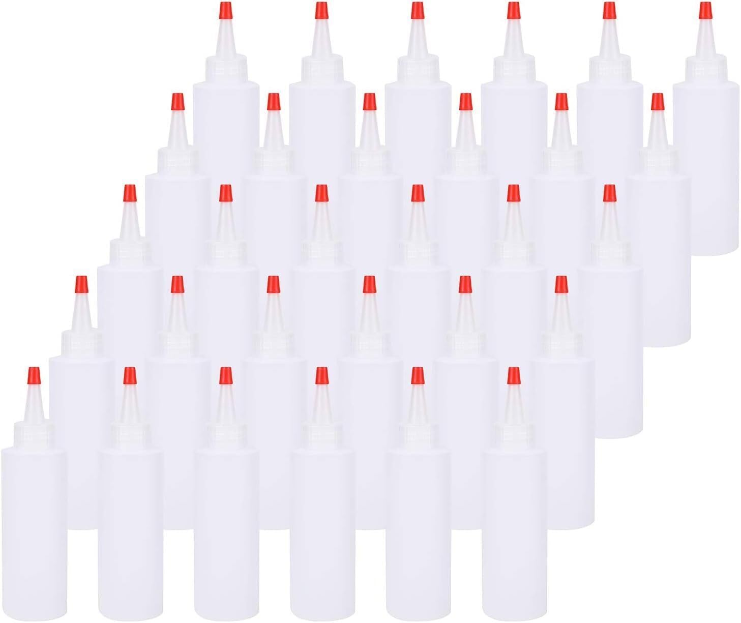 For 30 Pack Small Plastic Squeeze Condiment Bottles with Red Tip Cap 4 Ounce Squirt
