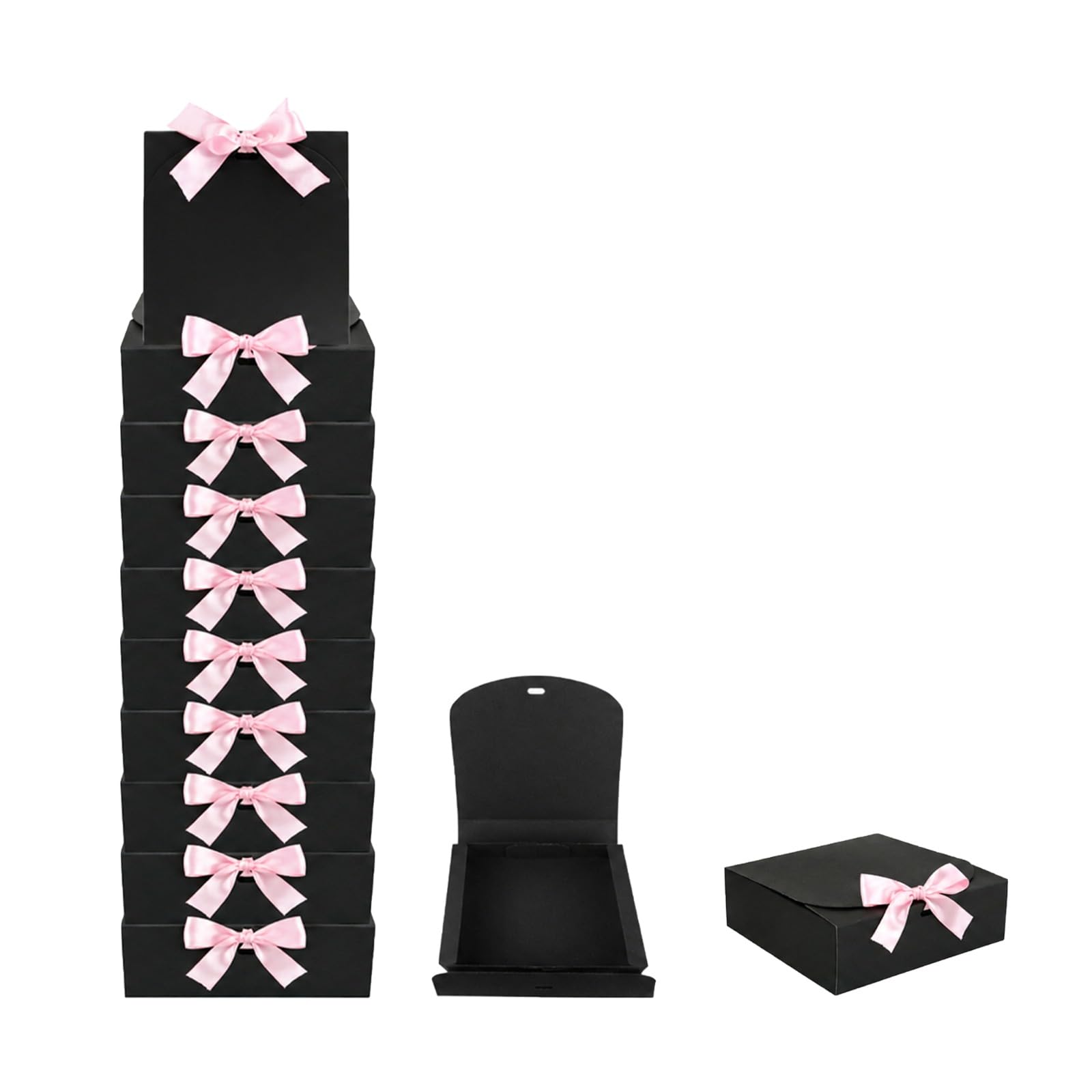 Emartbuy Black Kraft Gift Box with Baby Pink Ribbon – 24 x 24 x 5 cm – Fits Chocolates, Scarves & Stationery Sets – Birthdays Weddings Christmas Corporate Gifting Trade Wholesale – Pack of 12