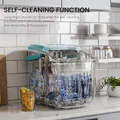 Image of Kismile Ice Maker Countertop with 8 Bullet Ice in 6 Mins, Compact Countertop Design, Portable and Simple One-Touch Operation Efficient for Home /Office Use(Green)