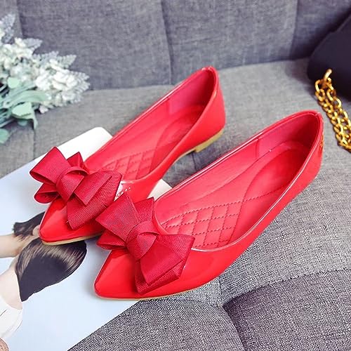 INEELUYI Women's Patent Leather Slip on Bowtie Dress Flats Shoes Pointy Toe Formal Wedding Ballet Flats2