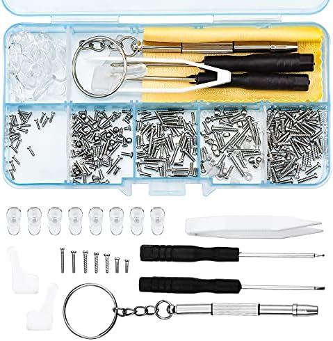 500 Pcs Eyeglasss Sunglass Glasses Repair Tool Kit Set, Spectacles Repair Kit with Screwdriver and Screws, Glasses Cloth, Tweezer Silicone Nose Pads Assortment Repair Tool Set