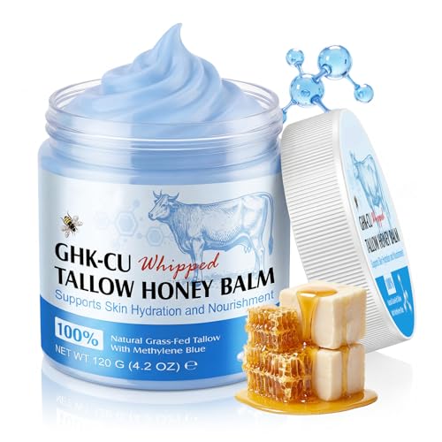 VSKZFSRY GHK-Cu Copper Peptides Beef Tallow for Skin, Tallow and Honey Balm | GHK-Cu Peptides Cream Moisturizing & Anti-Aging for Face & Body - Suitable for All Skin Types - 4 oz