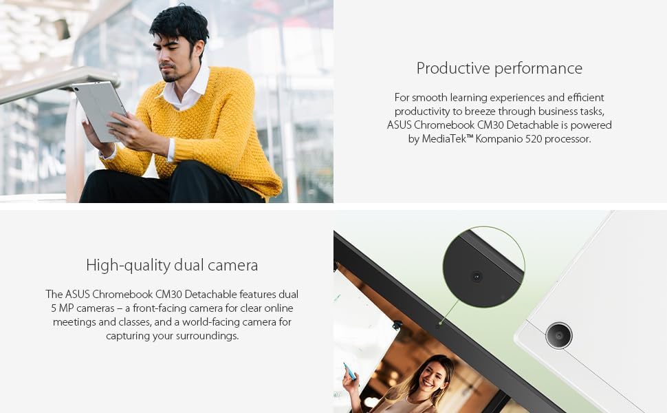 ASUS Chromebook CM30 Detachable 10.5 Inch 2-in-1 Laptop and Tablet | FHD Touchscreen Display, Fast-Charging Stylus | 4GB RAM, 64GB Storage | WiFi 6, 4G LTE | ChromeOS, Fog Silver | 12HR Battery Life