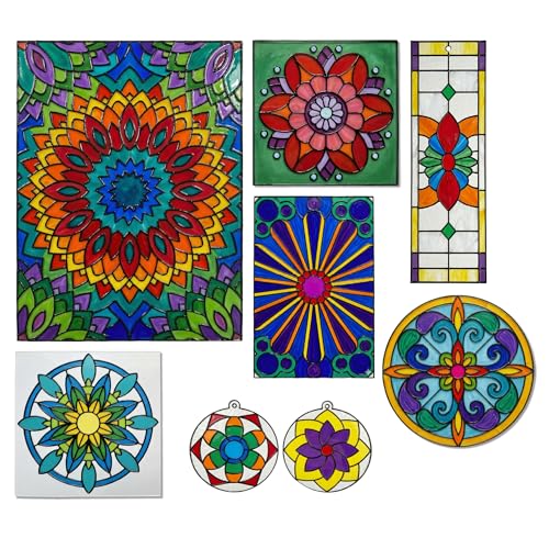 Image of The Crafthives Mandala Glass Painting Kit | DIY Stained Glass Mandala Art Set with Acrylic Frames, Colours, Brushes & Outliner | Creative Glass Painting Craft Kit for Kids Beginners Adults