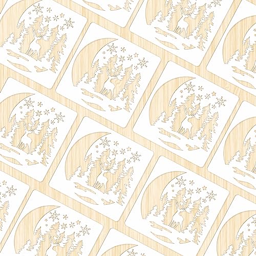 INFUNLY Christmas Theme Wall Stencils Pine Deer Large Stencils for Painting 11.8x11.8 Moon Tile Stencil Snowflake Reusable Stencils for Crafts for Painting on Wood Paper Canvas Furniture Xmas Decor - Image 3