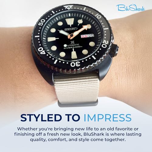 Image of BluShark - Original Collection Military-Style Waterproof Watch Strap, Fits All Timepiece Brands, Durable Nylon Wristwatch Accessories with Stainless Steel Buckle - 18mm, 20mm, 22mm & 24mm Watch Bands