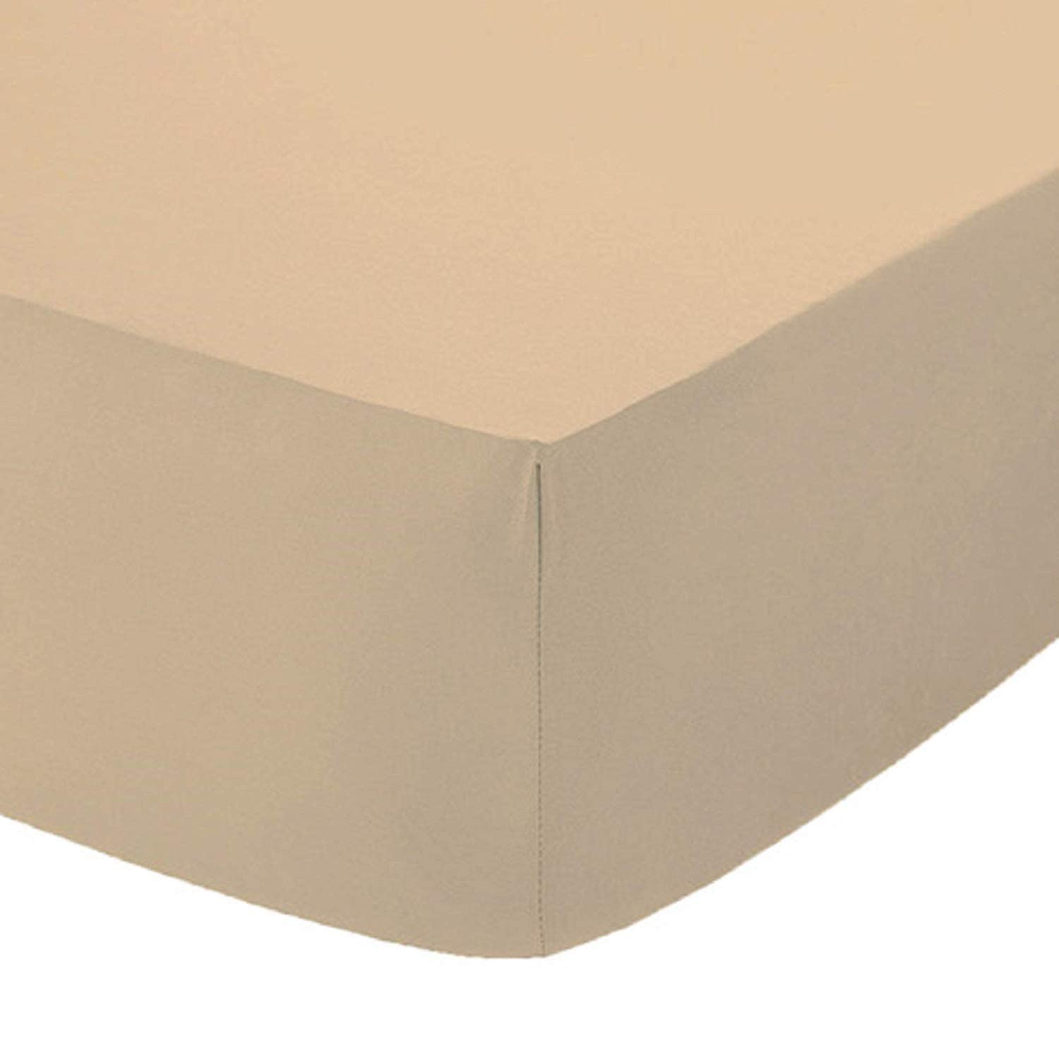 British Home Bedding - Plain Polycotton Percale Fitted Bed Sheets - Shrinkage and Fade resistant with a soft luxurious finish (Beige, Super King)