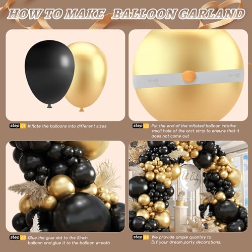 Image of 412Pcs Black and Gold Balloons Garland Arch Kit,18 12 10 5 Inch Different Size Black and Metallic Gold Balloons for Graduation Birthday Wedding Party Decorations