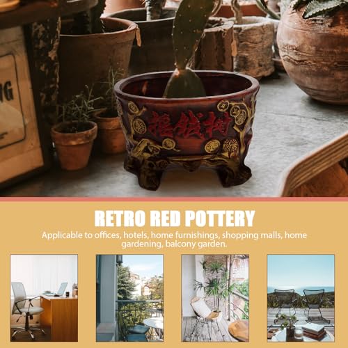 Pot de fleurs pour succulentes en céramique rouge rétro Uonlytech