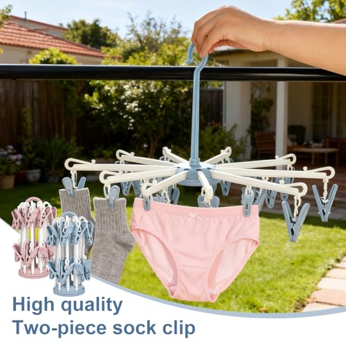 bssmmai 2 Stück Sockentrockner Hängend, Socken Trockner, Socken Aufhänger für Wäscheständer, Camping Sockenaufhänger mit 20 Clips für Socken Unterwäsche Kleine Kleidung (Rosa, Blau)