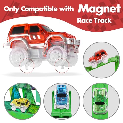 Magnetic Track Cars Replacement Only, Flex Track Race cars Accessories Construction Building Kits for Magnet Tracks Glow in the Dark, Only Compatible with Magnetic Car Tracks for Kids Ages 3+ (4pack) - Thumbnail 2