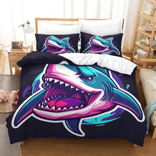 Parure de lit housse de couette requin 3D en microfibre premium douce pour lit 1 place