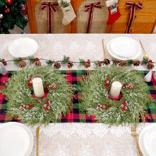 Image of 18 Pcs Small Christmas Wreath, Christmas Wreaths for Windows, Winter Mini Wreaths Christmas, Cabinet Wreaths for Kitchen Christmas, Window Decorations for Front Door Candle Rings Outdoor Indoor
