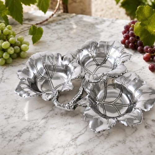 Arthur Court Grape 3-Bowl Serving Bowl Set Aluminum Decorative Dishware for Appetizers 13 Inch Long by Arthur Court - Used condition - Image 2