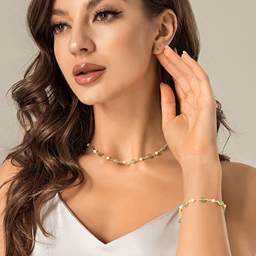 Daumier Aventurine Jade Green Jewelry Set Freshwater Pearl Choker Necklace Bracelet Natural Handmade Good Luck Jewelry Birthday Valentine Gift For Women #TOP2