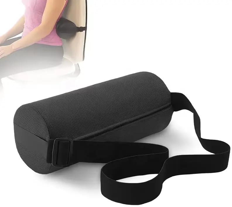 GIOTUK Lumbar Roll Pillow for Lower Back Support – Memory Foam Back Support Cushion with Elastic Strap, Washable Cover – Ergonomic Neck Roll Pillow for Office Chair, Car, Travel – 11 Inch