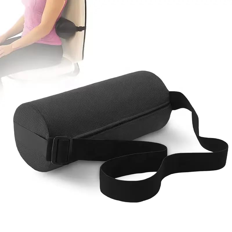 Almohada lumbar para apoyo lumbar - Cojín de espuma viscoelástica con correa elástica, funda lavable - Almohada ergonómica para silla de oficina, coche, viajes, 11 pulgadas