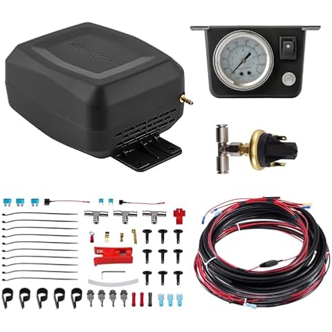 maXpeedingrods On Board Air Compressor System with Low Pressure Sensor Universal Air Spring Compressor Kit for Trucks Vans Cover