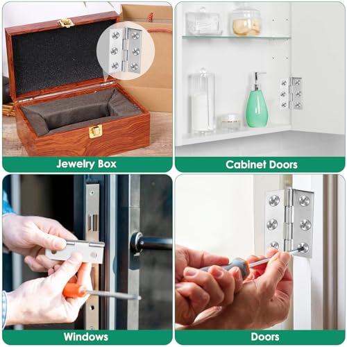 30 Stück Scharniere Klappbar, 44mm× 32mm Scharnier Edelstahl, Mini Scharniere, Scharniere Für Schranktüren, Holztüren, Möbelscharniere, Türscharniere mit Kreuzschraubendreher & 180 Stück Schrauben