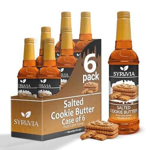 Salted Cookie Butter Syrup by Syruvia 6-Pack, 25.4 fl oz, Wholesale Coffee Syrup Shops, Cafes, Baristas, Bistros, & Beverage Bars, Bulk Kosher & Gluten-Free