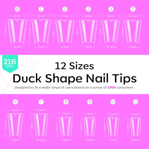 Image of Modelones Duck Nail Tips Short Flare Pre-shape Half Cover Soft Gel Wide Kit