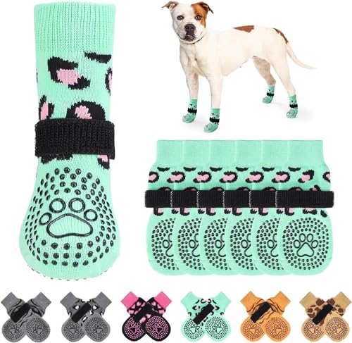 KOOLTAIL Anti Slip Dog Socks for Hot/Cold Pavement to Prevent Licking Paws, Dog Boots&Paw Protector with Grippers for Hardwood Floors,Traction Control No Twist Booties for Small Medium Large Dogs M