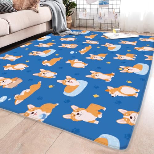 カーペット 可愛いコーギー ラグマット 絨毯 150×200cm 約1.5畳 フランネルラグ 滑り止め付 床暖房 ホットカーペット対応 フロアマット 長方形 おしゃれ 柔らかい 洗える オールシーズン ホール/リビング/ベッドルーム [2]