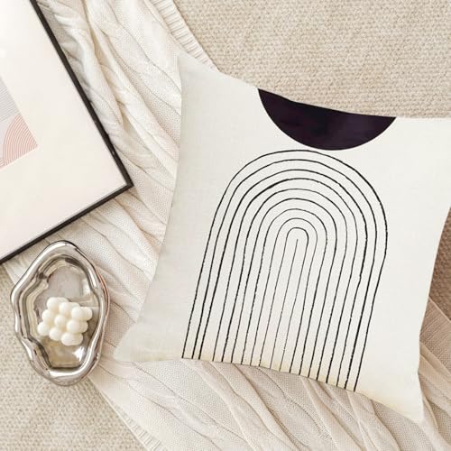 Icosamro Boho Pillow Covers 18X18 Set Of 4, Mid Century Modern Arch Sun Decor Cotton Linen Beige Throw Pillow Cover Decorative Bohemian Cushion Case With Zipper thumb #5