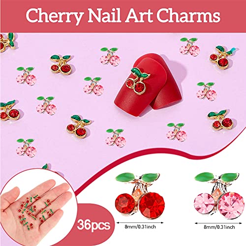 Benuomi 36Pcs Nail Charms 3D Cherry Nail Art Charms Rhinestones Cute Shiny Nail Gems Nail Glitter Studs Fruit Nail Slices With Box For Women Girls Nail Decoration Jewelry Making Crafts #TOP1
