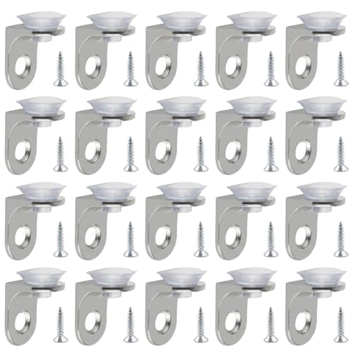Image of Glass Shelf Brackets and Supports with Fixing Screws, Panel Clips for Glass Shelves Installation, Right Angle Brackets with Alloy Construction, Set of 20 Brackets and 20 Screws for Secure Mounting