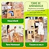 KAUZA Torre de Aprendizaje, Montessori 3 en 1 Plegable Taburete Antivuelco para Niños, Mesa para Pintar con Pizarra, Silla Multifuncional, Ayuda de Cocina, Aceite de Madera Natural, Capacidad 40 kg #3