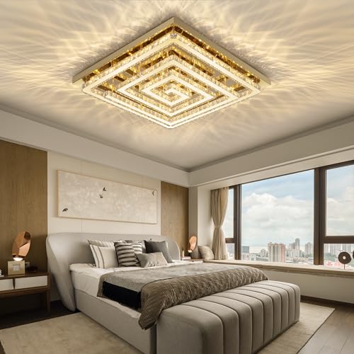 Kuailkag 43" Modern Gold Crystal Chandelier with Remote/App Control, Dimmable Flush Mount Ceiling Light Fixture,3-Color Temperature, Led Ceiling Lamp for LivingRoom Bedroom Kitchen DiningRoom Entryway by Kuailkag - Image 8