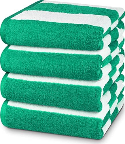 Utopia Towels [4 Pack Cabana Stripe Beach Towel, (30 x 60 Inches) Oversized 100% Ring Spun Cotton Pool Towels, Highly Absorbent Quick Dry Bath Towels for Bathroom, and Swim Towel (Green)