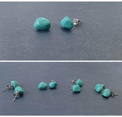 Turquoise Stud Earrings for Women, Tibetan Tiny Blue Raw Gemstone Earrings with Stainless Steel Stud, Boho Western Turquoise Jewelry Hypoallergenic Earrings for Women Sensitive Ears3