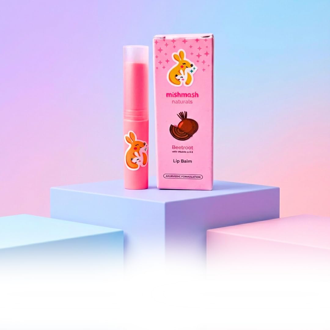 Kids Lip Balm | Ayurvedic & Organic | Beetroot, Shea & Cocoa Butter, Pomegranate, Vitamin E | Hydrating Care for Ages  3–15 | 3g