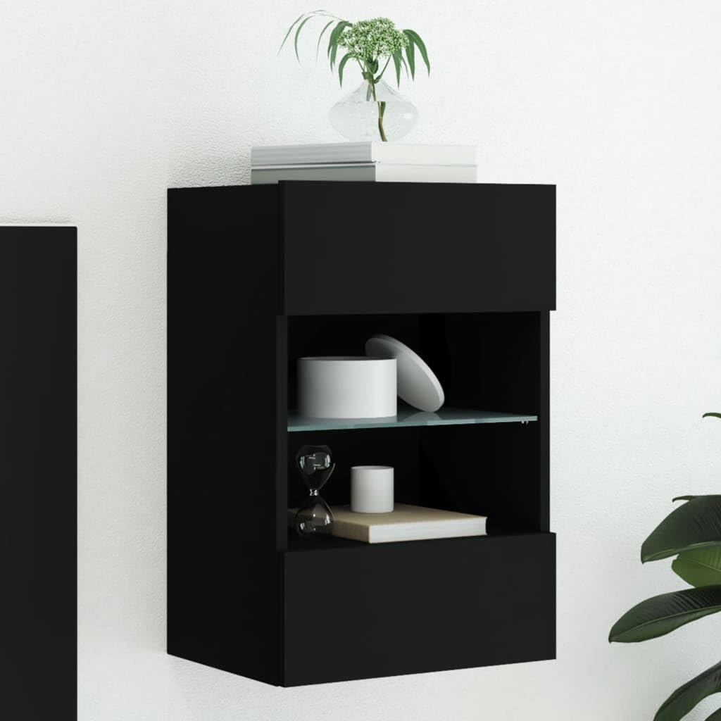 Meuble TV mural gain de place avec rangement avec porte noir