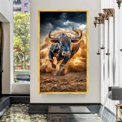 Tableau sur toile taureau grande peinture animalière décoration murale