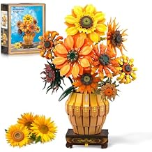 PLAXSOON Sunflower Building Set with Lights Vase Base, Flowers Botanical Collection Building Block for Adult Women Girls 12+, Gift for Mothers Day, 1180PCS Art Bouquet Bonsai Plant Building Kit