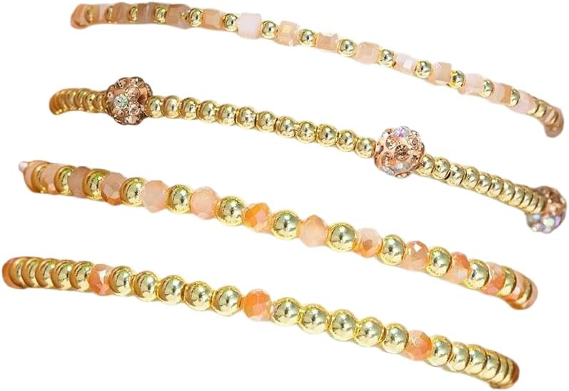 COLORFUL BLING Trendy Crystal Beaded Bracelet Stretch Bracelets Set For Women Layered Outfit Accessories Jewelry Gift