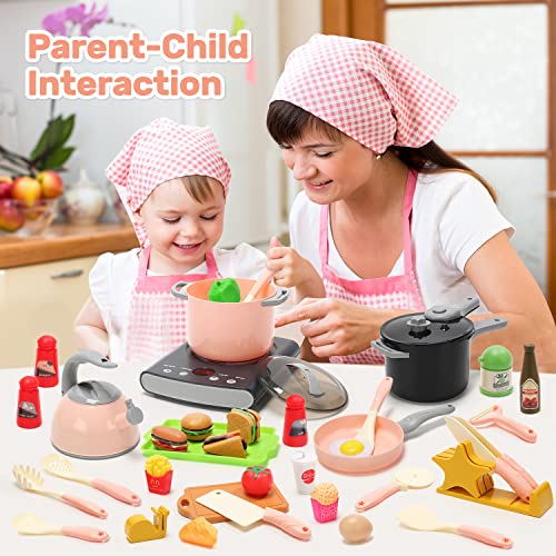 Cute Stone Play Kitchen Accessories Set, Kids Cooking Toys Set With Play Pots And Pans, Electronic Induction Cooktop With Sound & Light, Cookware Utensils Kids Kitchen Set Kitchen Toys For Kids #TOP7