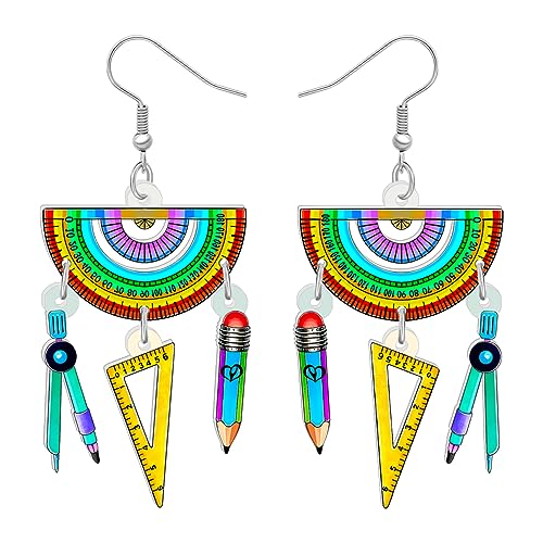 SHIGIE Brincos de acrílico para o Dia do Professor Novidade com Pincel Pendente Estojo de Lápis Jóias para Mulheres Papelaria Amantes Presentes, Medium, Acrílico, Sem pedra preciosa