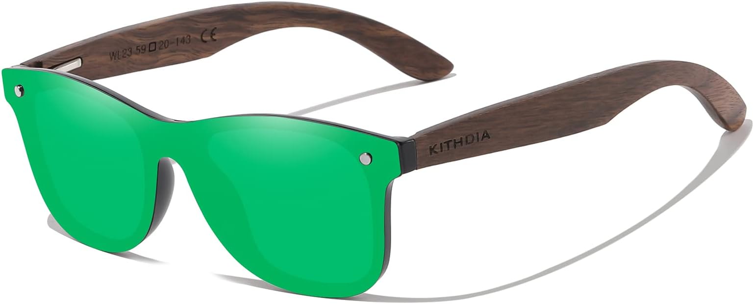 KITHDIA Wooden Bamboo Sunglasses Polarized for Men and Women - Zebra/Walnut Wood Temples Sunglasses S5029