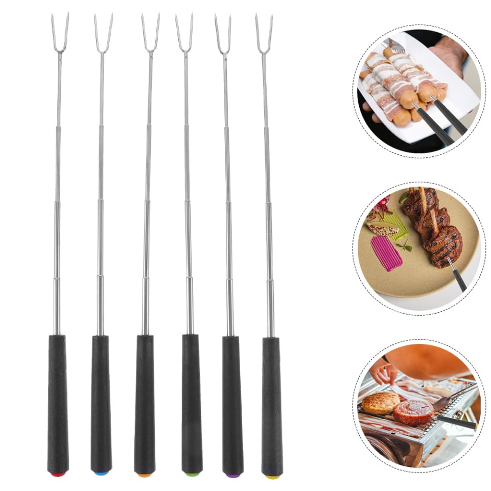 BESTOYARD 12pezzi Bastoncino Telescopico per Braciere Forchetta da Campeggio Estensibile per Arrostire Barbecue Falò Hot Dog Acciaio Inox Manico Ergonomico