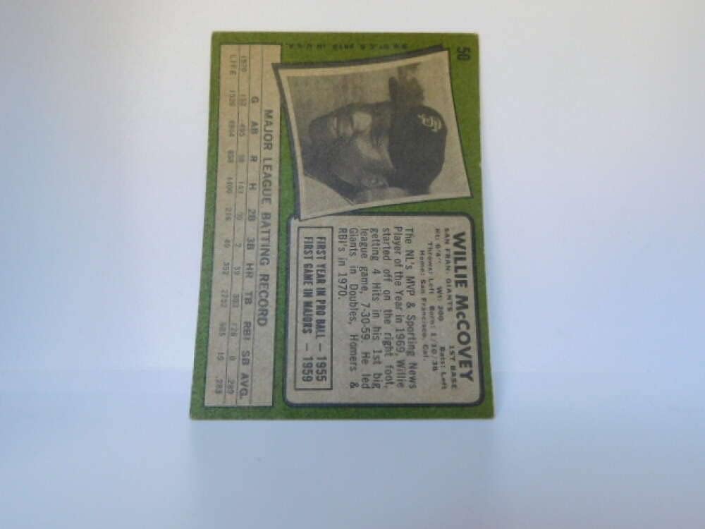 1971 Topps Baseball Series 1#50 Willie McCovey San Francisco Giants Set Break 2 (See Photos for Actual MLB Trading Card you will receive)